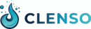 LOGO CLENSO: ein Wassertropfen in Blau mit dem Wort Clenso